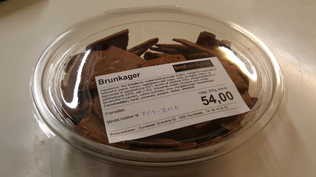 Brunkager fra Brødsnedkeren i Humlebæk - med etiket fra FoodInfo